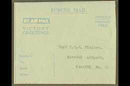 1946 BRITISH MILITARY FORCES VICTORY AEROGRAMME (Kessler 196) "Foreign Postage Free" With Pictorial Design Showing India - Autres & Non Classés