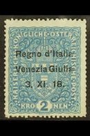 VENEZIA GIULIA 1918 2kr Blue Overprinted, Sass 15, Very Fine Mint. Signed Sorani. Cat €500 (£360) For More Images, Pleas - Unclassified