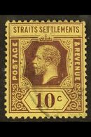 1912-23 10c Purple On Yellow Showing DOUBLING OF THE DESIGN, SG 202, Fine Used. For More Images, Please Visit Http://www - Straits Settlements