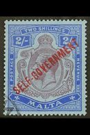 1922 2s Purple And Blue/blue, Wmk Mult Crown CA, Overprinted "SELF-GOVERNMENT", SG 111, Very Fine Used With Neat Corner  - Malte (...-1964)