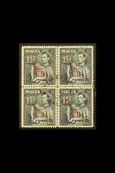 1948-53 1½d Blue-black Overprint With "NT" JOINED Variety, SG 237a, Within Superb Cds Used BLOCK Of 4. Very Fresh &  Ver - Malte (...-1964)