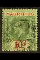 1913-22 10s Green & Red/green On Emerald (olive Back), SG 204b, Good Cds Used  For More Images, Please Visit Http://www. - Mauritius (...-1967)