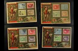 STAMP DESIGN ADVERT CARDS. Circa 1908 Colourful Group Of Cards Showing Various Stamp Designs, Postal Scenes And Differen - Messico