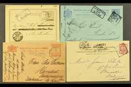 SURINAM 1882 - 1913 Selection Of 4 Postal Stationery Cards With Transit Marks Incl Surinam Via Havre, Via Cherbourg, Sur - Other & Unclassified
