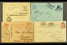 SURINAM 1882 - 1913 Selection Of 4 Postal Stationery Cards With Transit Marks Incl Surinam Via Havre, Via Cherbourg, Sur - Andere & Zonder Classificatie