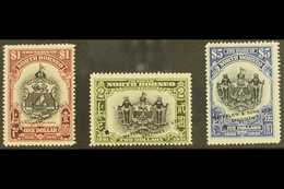 1931 $1, $2 & $5 BNBC Coat Of Arms Stamps In SAMPLE TRIAL COLOURS With Centers In Black And Frames In Unissued Purple, O - North Borneo (...-1963)