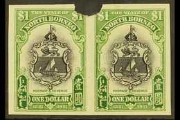 1931 IMPERF PLATE PROOFS. 1931 $1 Black & Yellow-green 'Badge Of The Company' (SG 300) Horizontal IMPERF PLATE PROOF PAI - Borneo Del Nord (...-1963)