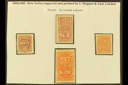 REVENUES 1884-85 10c Lilac-brown, 25c Pink, 1s Lilac & 20s Orange IMPERF PLATE PROOFS Printed On Gummed Paper. Fresh & S - Perù