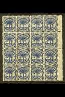 1886-1900 4d Deep Blue Palm Trees Watermark Type W 4b Perf 11, SG 61a, Never Hinged Mint Block Of 16 (4x4) With Gutter A - Samoa