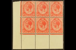 1913-24 1d Rose-red, Plate 1b Lower Left Corner Block Of 6 (no Control Number), Reversed Perf, SG 3, Very Fine Mint, Hin - Sin Clasificación