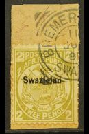 1889-90 2d Olive-bistre, Perf 12½ Overprinted, Variety "Swazielan", SG 5b, Fine Used On A Piece Tied By Large Part Breme - Swasiland (...-1967)