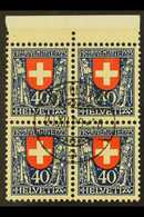 1923 40c (+10c) Pro Juventute (Mi 188, Zum 28), Upper Marginal BLOCK OF FOUR Very Fine Used With Central Cds. For More I - Autres & Non Classés