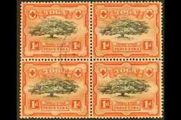 1897 1d Black & Scarlet, SG 39, Fine Cds Used BLOCK Of 4 With One Stamp Showing LOPPED BRANCH Variety, SG 39b. Very Fres - Tonga (...-1970)