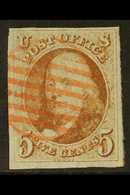 1847-50 5c Reddish Brown Franklin, SG 1, Scott 1, Four Margins And Neat Red Circle Of Bars Cancel, Buhler Guarantee Mark - Andere & Zonder Classificatie