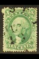 1857-61 10c Green Washington, Type II SG 36, Scott 32, Very Fine Cds Used, Showing Blind Staggered Perfs At Upper Left,  - Andere & Zonder Classificatie