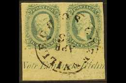 CONFEDERATE STATES 1863 10c Blue Jefferson Davis, SG 12, Scott 11, Lower Marginal Inscription Pair With Neat Cds. For Mo - Sonstige & Ohne Zuordnung
