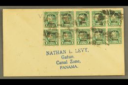 CANAL ZONE POSTAGE DUES 1925 1c Deep Green Overprint (Scott J15) Used BLOCK Of 10 On Philatelic Cover Tied By Cork Cance - Otros & Sin Clasificación