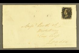 1840 1840 1d Black 'CF' From Rare PLATE XI With Margins Just Touching At Top Right Corner And Into At Base, Tied By Blac - Unclassified