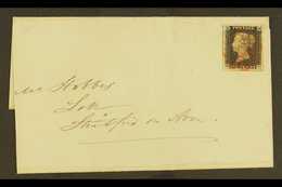 1840 1d Black 'QG' Plate 2, SG 2, Magnificent Used Example With Internal Wrinkle On Cover, Cancelled By Crisp Red Maltes - Non Classés