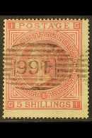 1867 5s Rose Plate 1, SG 126, Used With Superb Little "466" Liverpool Roller ("Revolver") Postmark. An Attractive Stamp  - Otros & Sin Clasificación