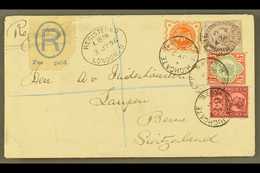 1896 (3 July) Env Registered From London To Berne, Switzerland Bearing A Spectacular 4- Colour Franking Of The 1d Lilac  - Sonstige & Ohne Zuordnung