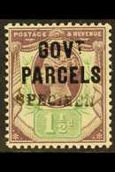 OFFICIAL GOVERNMENT PARCELS 1887 1½d Dull Purple And Pale Green, With "SPECIMEN" Handstamp (type 9), SG L24s, Very Fine  - Autres & Non Classés