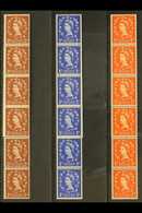 1958-61 VERTICAL STRIPS OF 10 Graphite Lined ½d Orange-red (upright Wmk) - SG 587, 1d Ultramarine - SG 588 & 2d Light Re - Andere & Zonder Classificatie