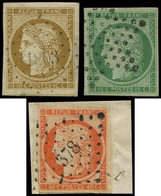 EMISSION DE 1849 1, 2 Et 5, 10c. Inf. Pelurage, 15c. Très Lég. Froiss., 40c. Effl. En Angle, Tous Obl. Et Aspect TTB - 1849-1850 Ceres