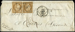 Let EMISSION DE 1849 1    10c. Bistre-jaune, PAIRE Avec Pli D'archive, Obl. PC 3382 S. LAC, Càd T15 TOULON-S-MER 29/8/52 - 1849-1850 Cérès