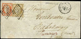Let EMISSION DE 1849 1    10c. Bistre-jaune + N°5 40c. Orange, Obl. GRILLE S. LAC, Càd T15 INGOUVILLE 24/5/51, Timbres D - 1849-1850 Cérès