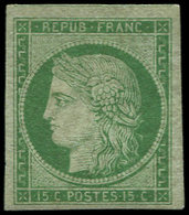 * EMISSION DE 1849 2    15c. Vert, Gomme Non Originale, Aspect TTB, Certif. Scheller - 1849-1850 Cérès