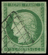 EMISSION DE 1849 2    15c. Vert, Obl. GRILLE, TB/TTB. C - 1849-1850 Cérès