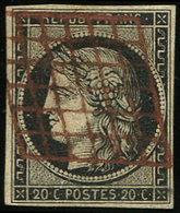 EMISSION DE 1849 3    20c. Noir Sur Jaune, Obl. GRILLE ROUGE, TB. C - 1849-1850 Cérès