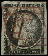 EMISSION DE 1849 3    20c. Noir Sur Jaune, Obl. GRILLE ROUGE Et Plume, TB, Cote Cérès - 1849-1850 Ceres