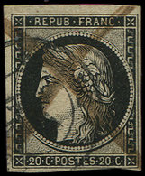 EMISSION DE 1849 3    20c. Noir Sur Jaune, Obl. PLUME Et Càd, TB - 1849-1850 Ceres