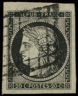 EMISSION DE 1849 3a   20c. Noir Sur Blanc, Grandes Marges, Petit Bdf, Obl. GRILLE, TTB/Superbe - 1849-1850 Cérès