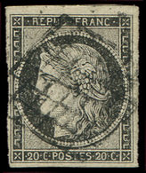 EMISSION DE 1849 3a   20c. Noir Sur Blanc, Impression Usée Tirant Vers Le Gris Noir, Obl. GRILLE, TB. Br - 1849-1850 Cérès