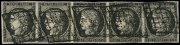EMISSION DE 1849 3a   20c. Noir Sur Blanc, BANDE De 5, Un Ex. Filet Touché, Obl. GRILLE (un Peu Lourde), Une BANDE De 4 - 1849-1850 Ceres