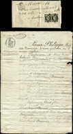 Let EMISSION DE 1849 3    20c. Noir Sur Jaune, PAIRE Obl. GRILLE Sur LAC De Notaire Avec Entête Louis Philippe Roi Des F - 1849-1850 Cérès