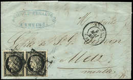 Let EMISSION DE 1849 3    20c. Noir Sur Jaune, PAIRE Obl. GRILLE S. LAC, Càd T15 REIMS 9/5/49, TB - 1849-1850 Cérès