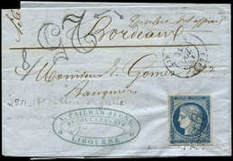 Let EMISSION DE 1849 4    25c. Bleu, Obl. GRILLE S. LAC, Càd T15 LIBOURNE 31/10/51, Taxe 25, TB - 1849-1850 Cérès