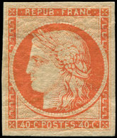 * EMISSION DE 1849 5A   40c. Orange Foncé, Gomme Brunâtre Du 1er Tirage, TTB - 1849-1850 Ceres