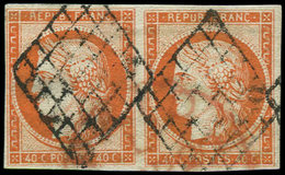 EMISSION DE 1849 5    40c. Orange, PAIRE Obl. GRILLE, TB - 1849-1850 Cérès