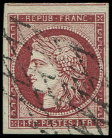 EMISSION DE 1849 6     1f. Carmin, Obl. GRILLE SANS FIN, Filet De Voisin En Haut, R, TTB/Superbe - 1849-1850 Cérès