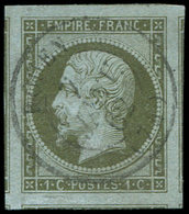EMPIRE NON DENTELE 11    1c. Olive, Obl. Càd ROUEN 7/1/62, Marges énormes, 6 Voisins, Superbe - 1853-1860 Napoléon III