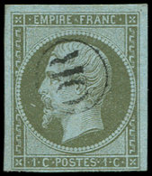 EMPIRE NON DENTELE 11    1c. Olive, Oblitéré OR, 3 Belles Marges, TTB - 1853-1860 Napoléon III.