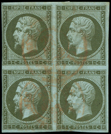 EMPIRE NON DENTELE 11    1c. Olive, BLOC De 4 Obl. Càd ROUGE Des Imprimés, TB. J - 1853-1860 Napoléon III