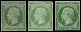 (*) EMPIRE NON DENTELE 12    5c. Vert, 2 Ex. Dont Un Restauré + N°12c 5c. Vert Foncé Sur Vert, Aspect TB - 1853-1860 Napoléon III