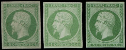 (*) EMPIRE NON DENTELE 12    5c. Vert, 2 Ex. Dont Un Restauré + N°12c 5c. Vert Foncé Sur Vert, Aspect TB - 1853-1860 Napoleon III