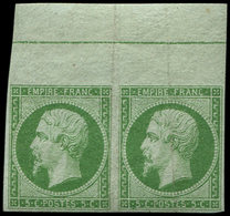 (*) EMPIRE NON DENTELE 12d   5c. Vert, PAIRE Bdf Avec FILET D'ENCADREMENT, Gno, Remargé à G. Et Pli Vertical, Néanmoins  - 1853-1860 Napoléon III